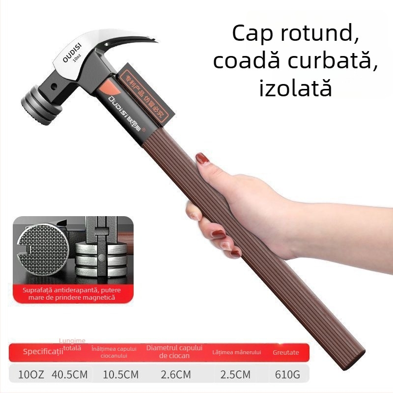 Ciocan cu mâner izolat pentru electricieni, cu cap din oțel cu carbon înalt, industrial-grade, pentru îndepărtarea cuiurilor și tâmplărie