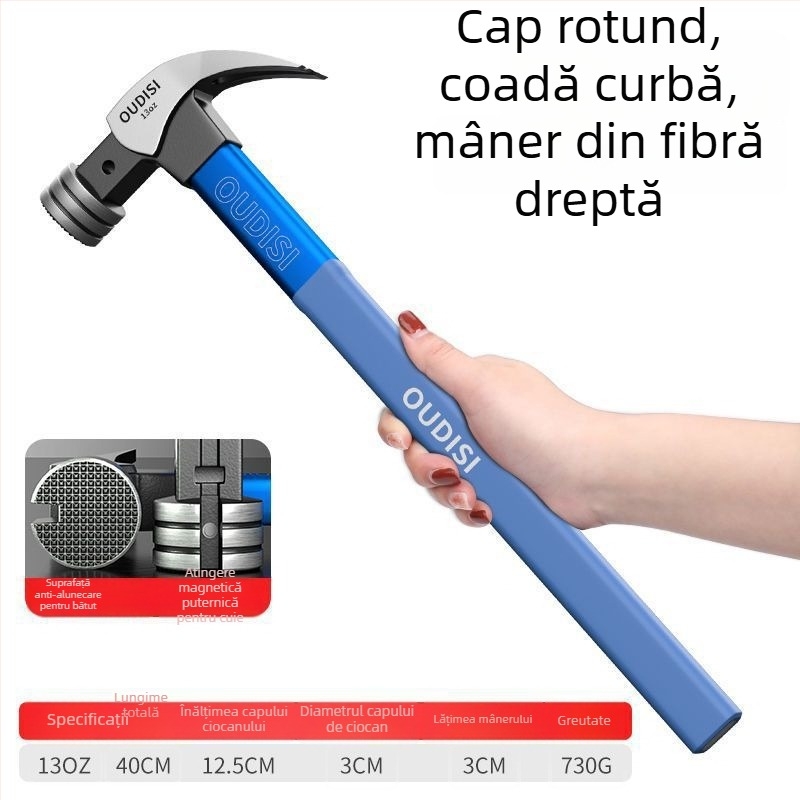 Ciocan cu mâner izolat pentru electricieni, cu cap din oțel cu carbon înalt, industrial-grade, pentru îndepărtarea cuiurilor și tâmplărie