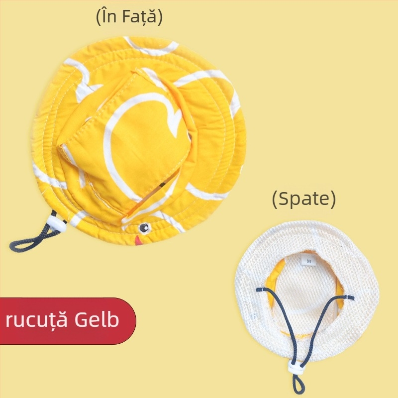 Pălărie de pescar pentru animale de companie (pisici și câini), model Cartoon, poliester twill, vară, protecție solară în exterior