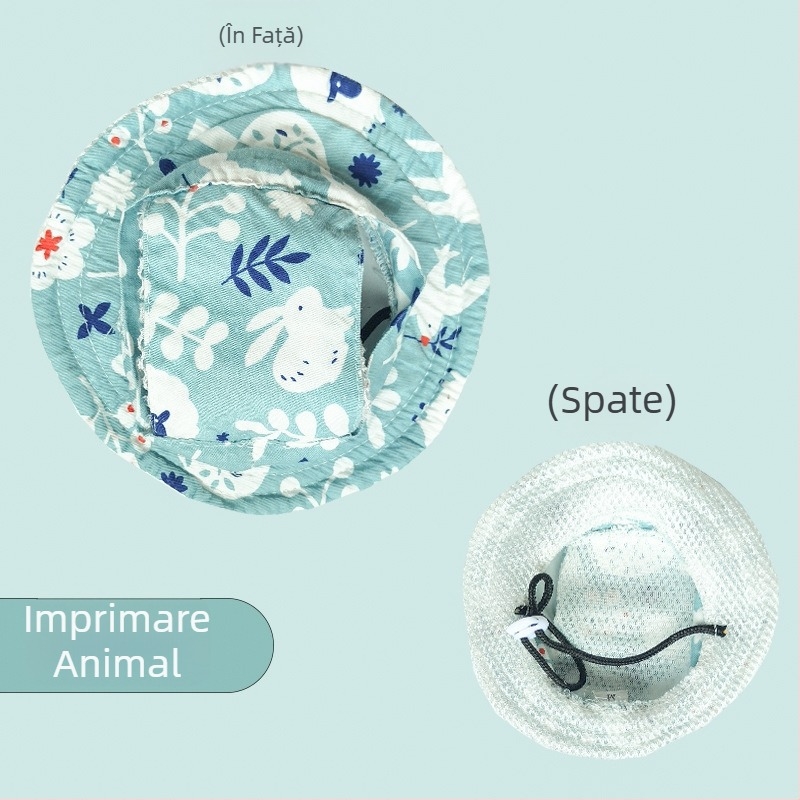 Pălărie de pescar pentru animale de companie (pisici și câini), model Cartoon, poliester twill, vară, protecție solară în exterior