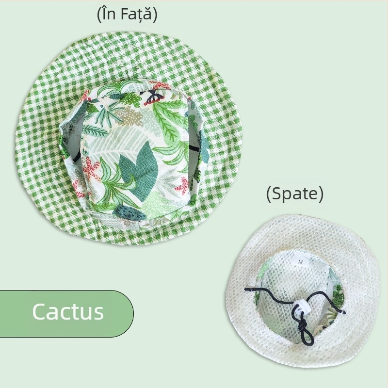 Pălărie de pescar pentru animale de companie (pisici și câini), model Cartoon, poliester twill, vară, protecție solară în exterior