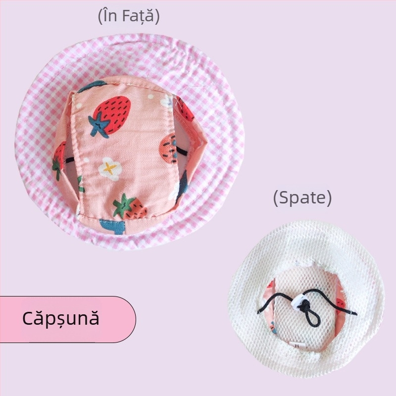 Pălărie de pescar pentru animale de companie (pisici și câini), model Cartoon, poliester twill, vară, protecție solară în exterior