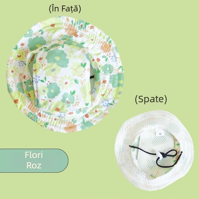 Pălărie de pescar pentru animale de companie (pisici și câini), model Cartoon, poliester twill, vară, protecție solară în exterior