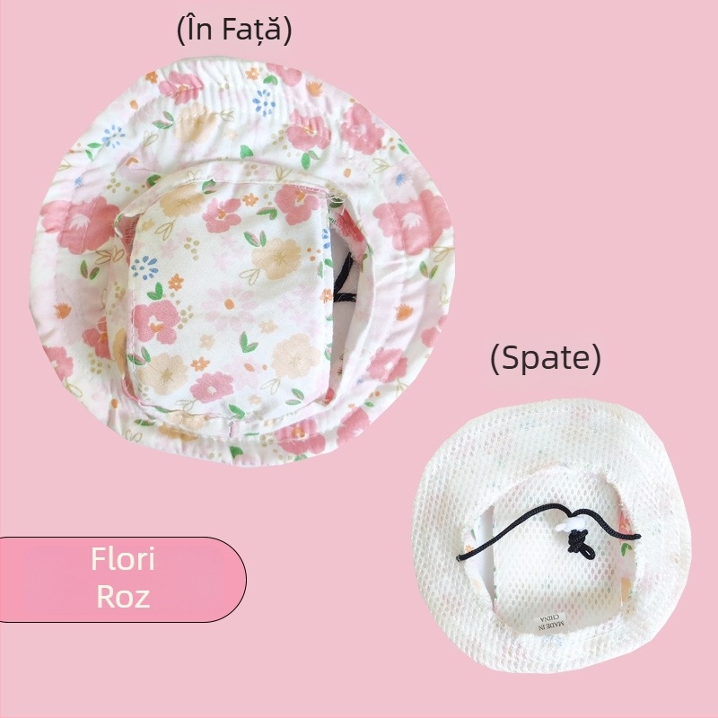 Pălărie de pescar pentru animale de companie (pisici și câini), model Cartoon, poliester twill, vară, protecție solară în exterior