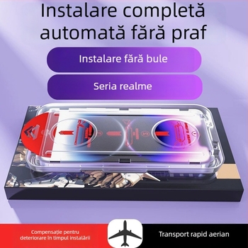 Protecție ecran din sticlă temperată pentru realme — folie frontală, claritate HD, anti-lumină albastră, include al doilea autocolant
