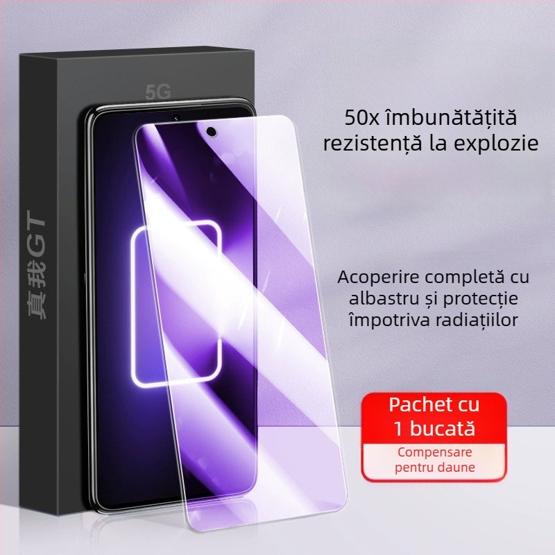 Protecție ecran din sticlă temperată pentru realme — folie frontală, claritate HD, anti-lumină albastră, include al doilea autocolant