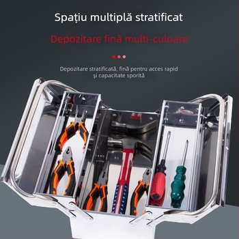 Cutie de unelte din oțel inoxidabil, portabilă - Capacitate mare, Cutie multifuncțională de depozitare a instrumentelor