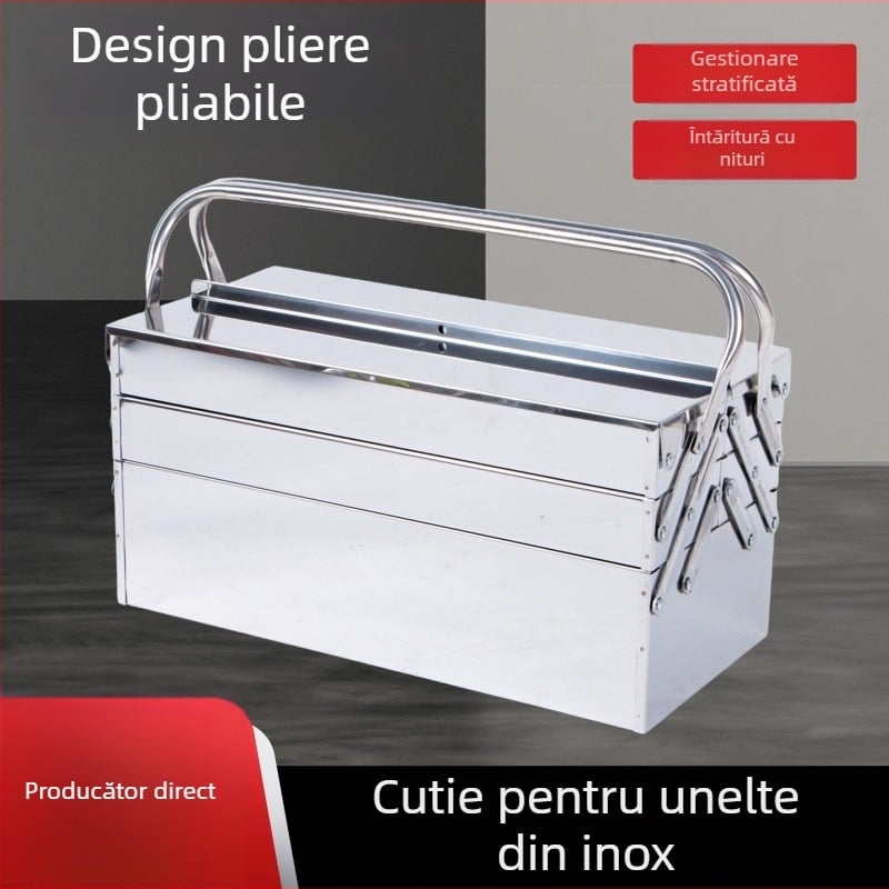 Cutie de unelte din oțel inoxidabil, portabilă - Capacitate mare, Cutie multifuncțională de depozitare a instrumentelor