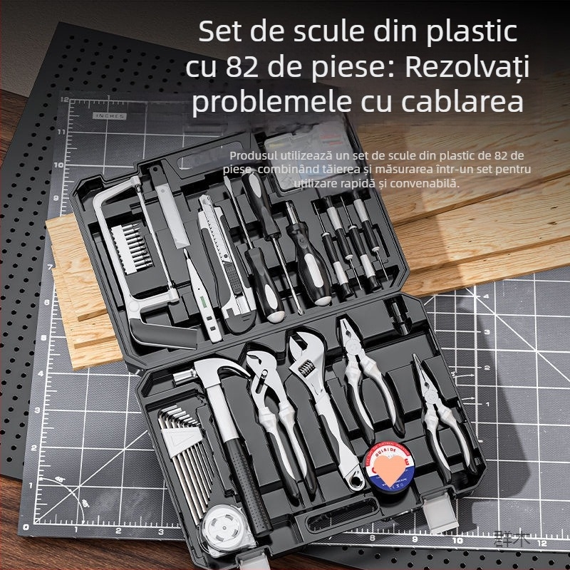 Set de unelte pentru reparații casnice, cu trusă de unelte montată în mașină, din oțel carbon, 81-100 piese