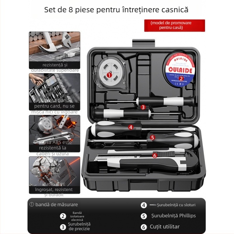 Set de unelte pentru reparații casnice, cu trusă de unelte montată în mașină, din oțel carbon, 81-100 piese