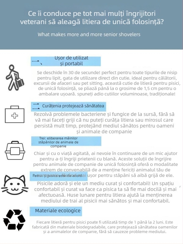 Cutie cu nisip pentru pisici – pliabilă, de unică folosință, semiînchisă, impermeabilă, portabilă