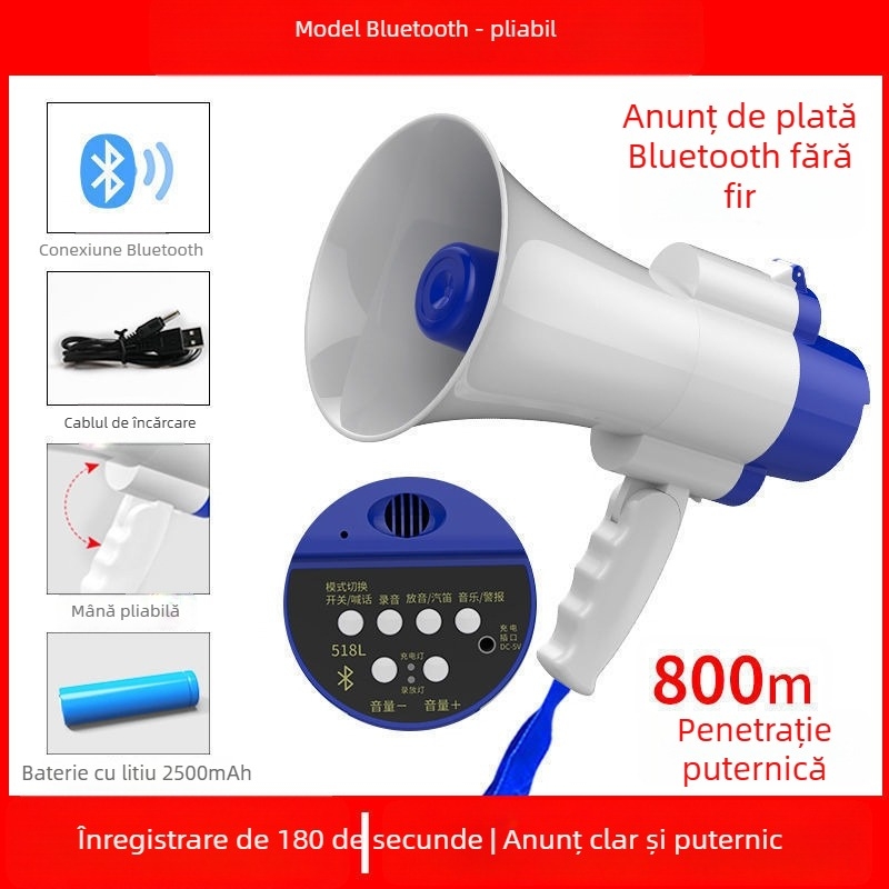 Megafon reîncărcabil cu înregistrare – difuzor portabil cu volum înalt pentru monitorizare de securitate