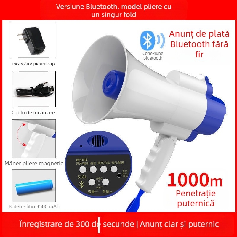 Megafon reîncărcabil cu înregistrare – difuzor portabil cu volum înalt pentru monitorizare de securitate