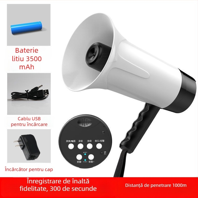 Megafon reîncărcabil cu înregistrare – difuzor portabil cu volum înalt pentru monitorizare de securitate