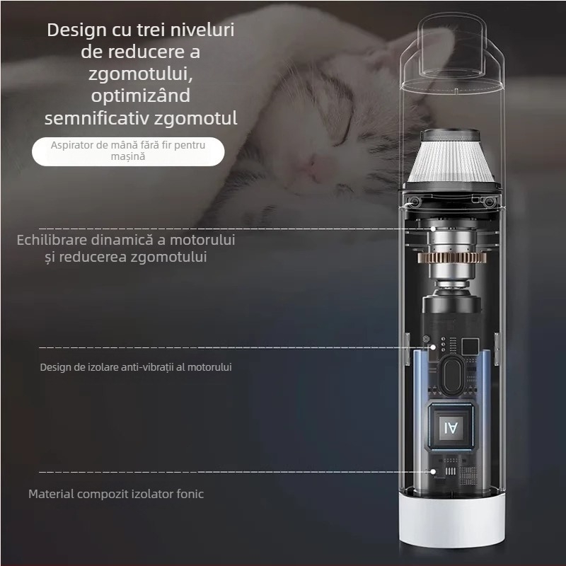 Aspirator de mână pentru mașină — 90W, aspirație 20000Pa, reîncărcabil, cablu 3 m