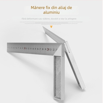 Riglă unghiulară din oțel inoxidabil, unghi drept 90°, instrument de măsură, triunghiular, pentru tâmplărie