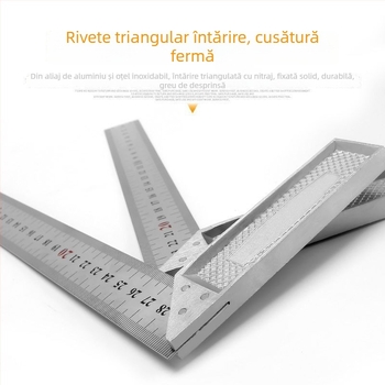 Riglă unghiulară din oțel inoxidabil, unghi drept 90°, instrument de măsură, triunghiular, pentru tâmplărie