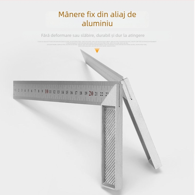 Riglă unghiulară din oțel inoxidabil, unghi drept 90°, instrument de măsură, triunghiular, pentru tâmplărie