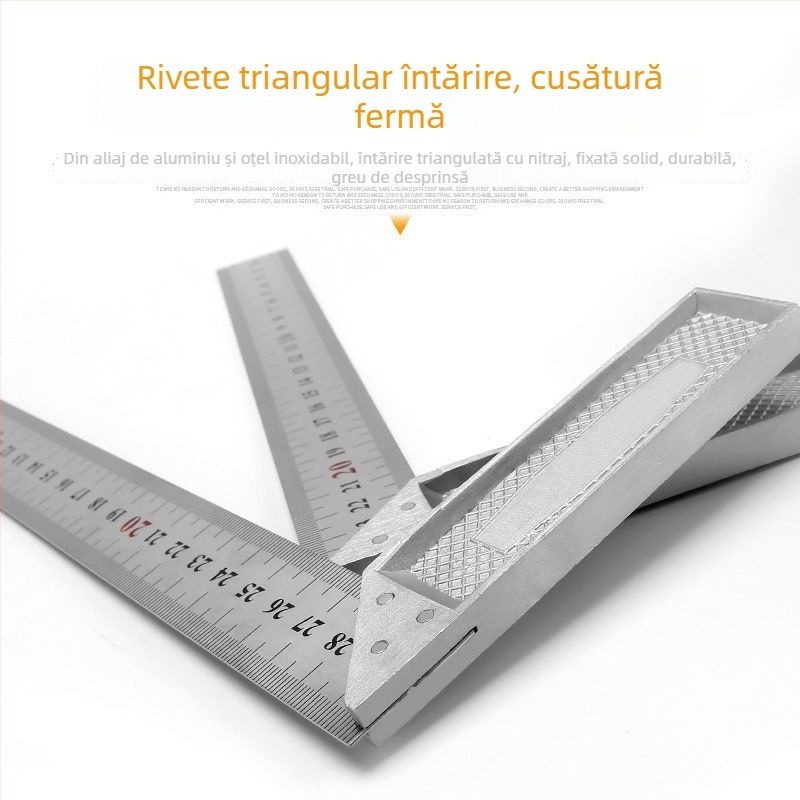 Riglă unghiulară din oțel inoxidabil, unghi drept 90°, instrument de măsură, triunghiular, pentru tâmplărie