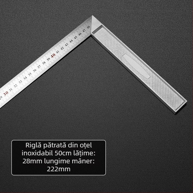 Riglă unghiulară din oțel inoxidabil, unghi drept 90°, instrument de măsură, triunghiular, pentru tâmplărie