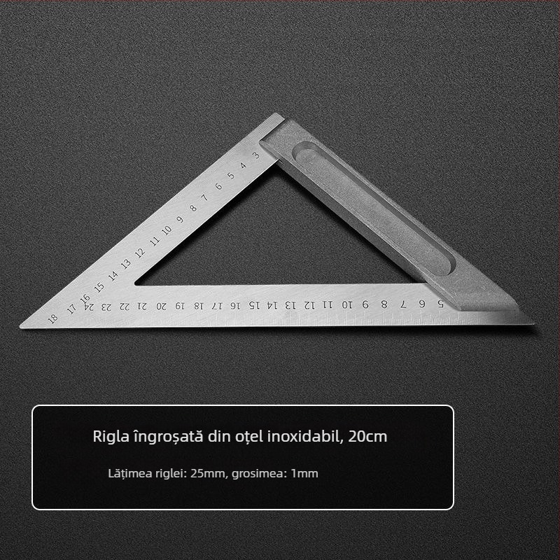 Riglă unghiulară din oțel inoxidabil, unghi drept 90°, instrument de măsură, triunghiular, pentru tâmplărie