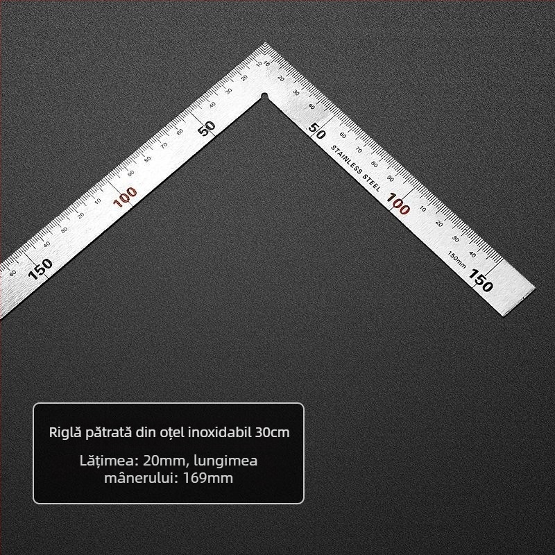 Riglă unghiulară din oțel inoxidabil, unghi drept 90°, instrument de măsură, triunghiular, pentru tâmplărie