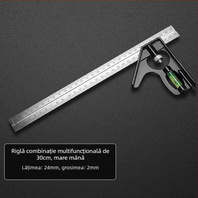 Riglă unghiulară din oțel inoxidabil, unghi drept 90°, instrument de măsură, triunghiular, pentru tâmplărie