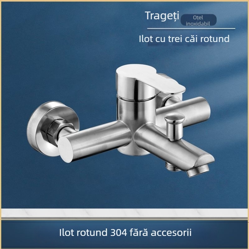 Robinet pentru duș și cadă din oțel inoxidabil, încastrat în perete, cu control triplu, nucleu ceramic al valvei, 0–90°C