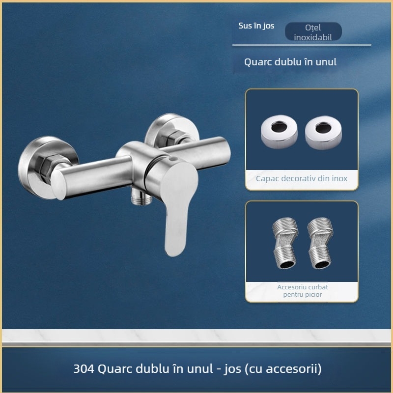 Robinet pentru duș și cadă din oțel inoxidabil, încastrat în perete, cu control triplu, nucleu ceramic al valvei, 0–90°C