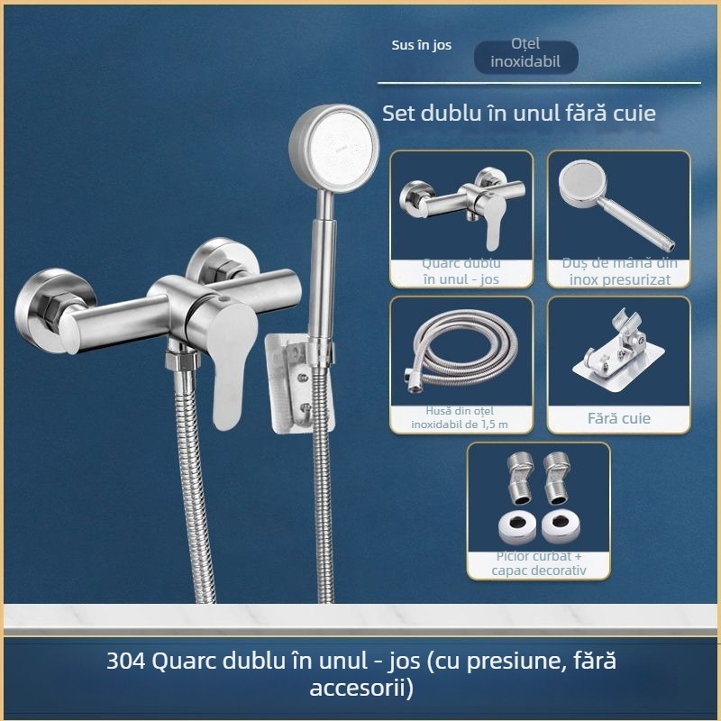 Robinet pentru duș și cadă din oțel inoxidabil, încastrat în perete, cu control triplu, nucleu ceramic al valvei, 0–90°C