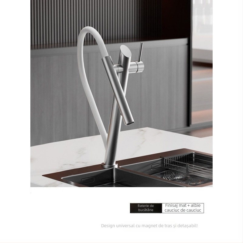 Robinet de bucătărie cu funcție de tragere, montaj încastrat, oțel inoxidabil, deschidere prin ridicare, robinet cu disc ceramic