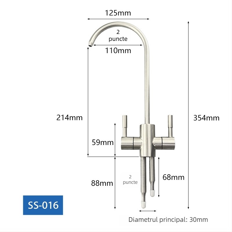 Robinet de apă potabilă din oțel inoxidabil 304, rotativ, cu ieșire dublă, flux rece unic, cartuș ceramic, certificat CE
