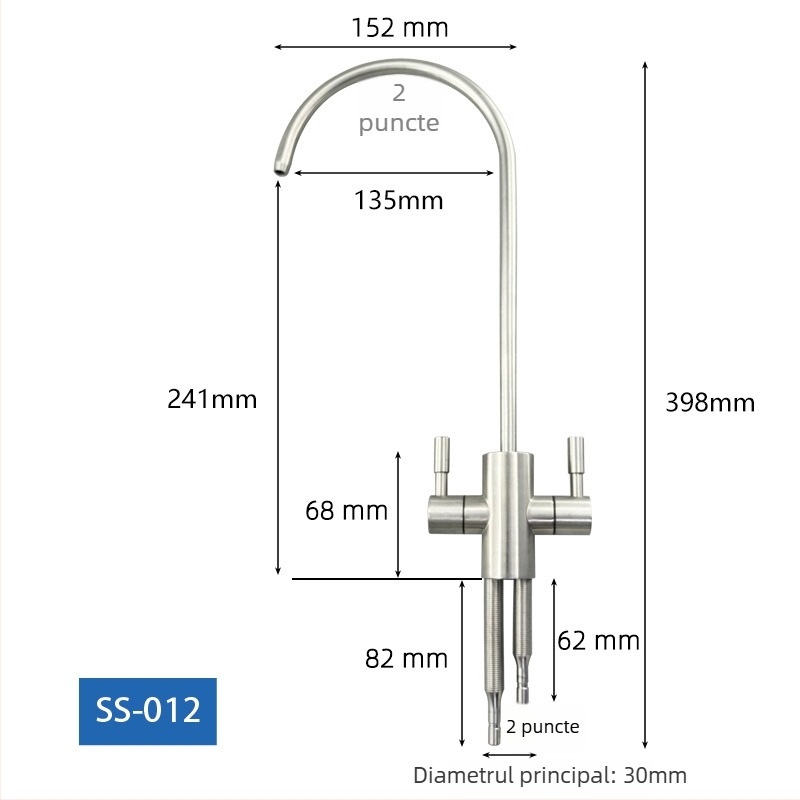 Robinet de apă potabilă din oțel inoxidabil 304, rotativ, cu ieșire dublă, flux rece unic, cartuș ceramic, certificat CE