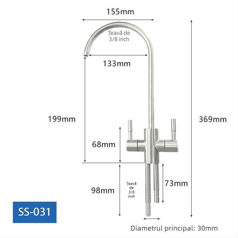 Robinet de apă potabilă din oțel inoxidabil 304, rotativ, cu ieșire dublă, flux rece unic, cartuș ceramic, certificat CE