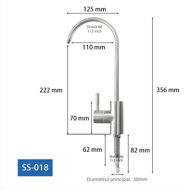 Robinet de apă potabilă din oțel inoxidabil 304, rotativ, cu ieșire dublă, flux rece unic, cartuș ceramic, certificat CE