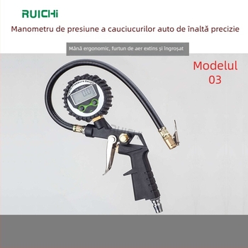 Manometru pentru presiunea în pneuri cu pompă, indicator mecanic, mâner din plastic (interval de presiune 1-16 psi; precizie 0,01 psi; mai multe unități)