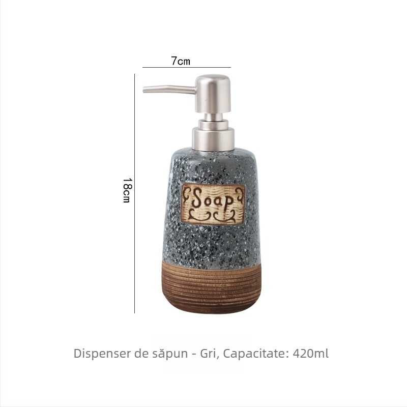 Sticlă ceramică pentru dezinfectarea mâinilor cu pompă, sticluță pentru loțiune, dispenser de săpun — finisaj periat — 300 g — Hongzhan