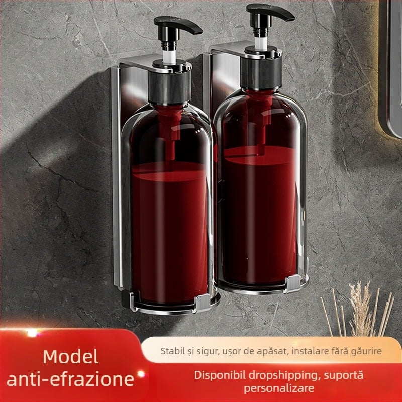 Suport dozator săpun din oțel inoxidabil – finisaj șlefuit, stil luxos discret, funcționare prin apăsare manuală, greutate 400 g