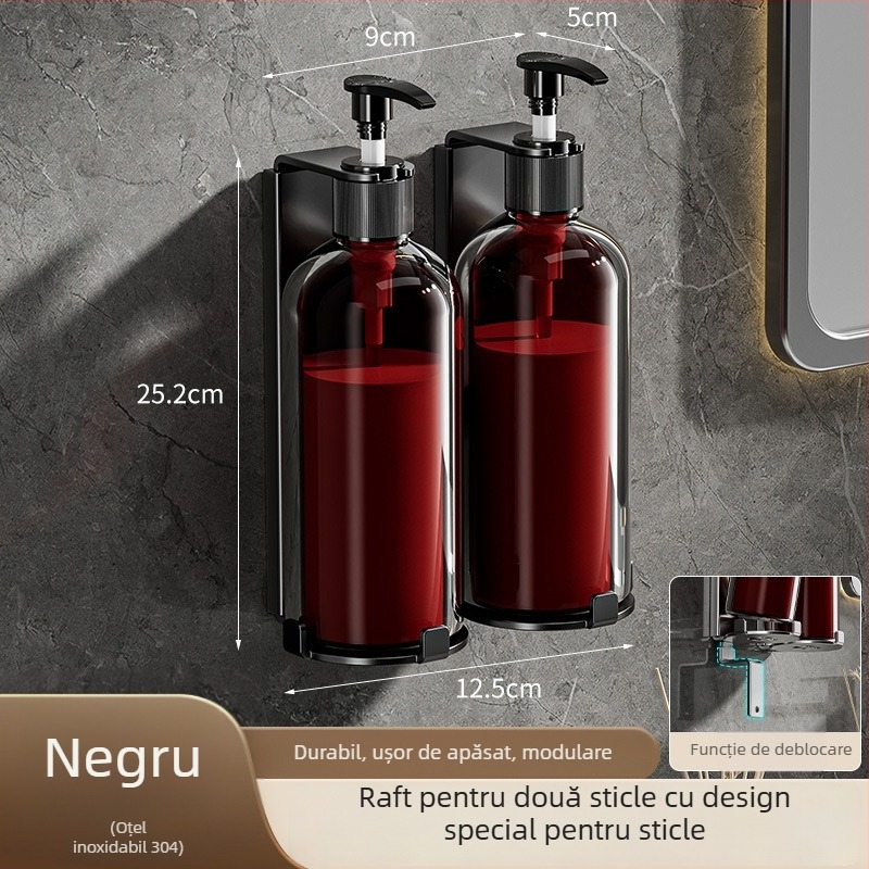 Suport dozator săpun din oțel inoxidabil – finisaj șlefuit, stil luxos discret, funcționare prin apăsare manuală, greutate 400 g