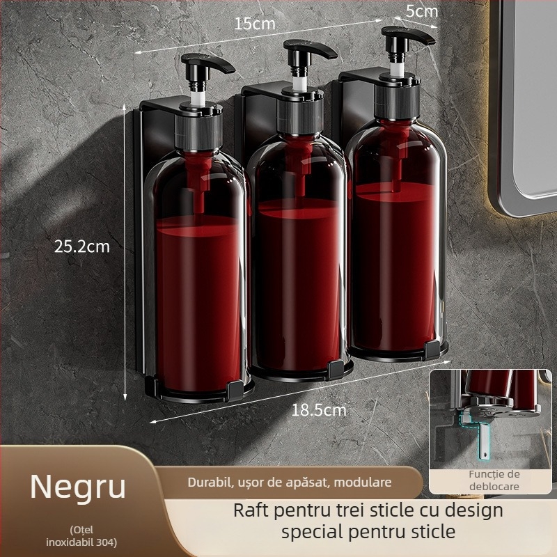 Suport dozator săpun din oțel inoxidabil – finisaj șlefuit, stil luxos discret, funcționare prin apăsare manuală, greutate 400 g