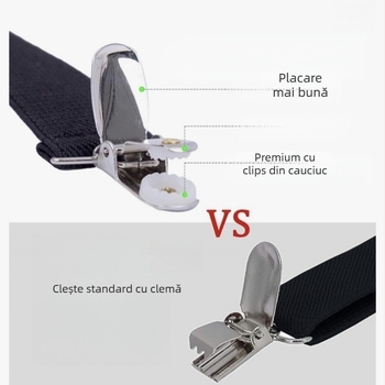 Bretele pantaloni unisex pentru copii, cu 3 clipsuri, lungime reglabilă, design încrucișat la spate, material poliester cu bandă elastică