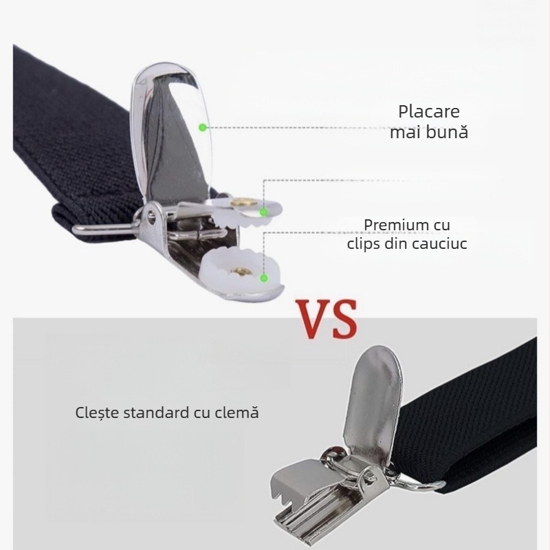 Bretele pantaloni unisex pentru copii, cu 3 clipsuri, lungime reglabilă, design încrucișat la spate, material poliester cu bandă elastică