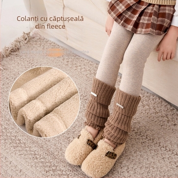 Colanți de iarnă pentru fete, căptușiți cu fleece, talie înaltă, lungi, 80% bumbac, pentru copii 3–8 ani