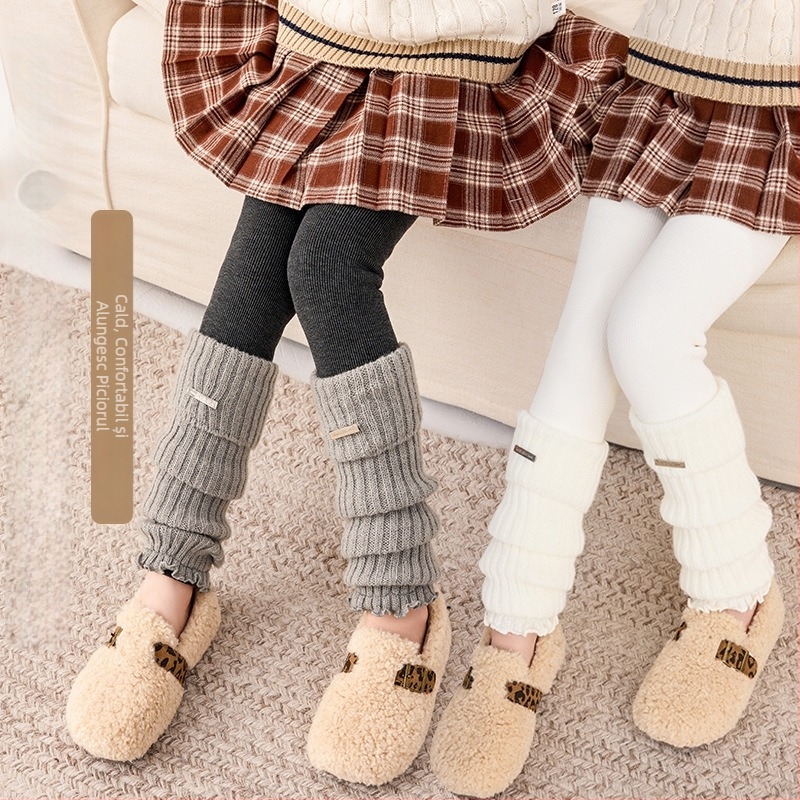 Colanți de iarnă pentru fete, căptușiți cu fleece, talie înaltă, lungi, 80% bumbac, pentru copii 3–8 ani