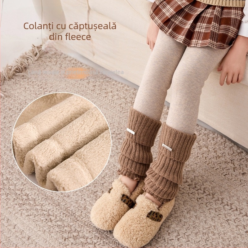 Colanți de iarnă pentru fete, căptușiți cu fleece, talie înaltă, lungi, 80% bumbac, pentru copii 3–8 ani