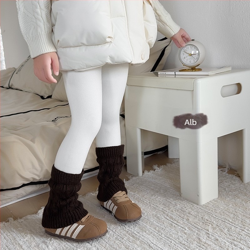 Colanți de iarnă pentru fete, căptușiți cu fleece, talie înaltă, lungi, 80% bumbac, pentru copii 3–8 ani