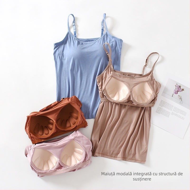 Camisolă cupe integrate căptușite; material Modal; 90–95% viscose; design Sling; decolteu redus