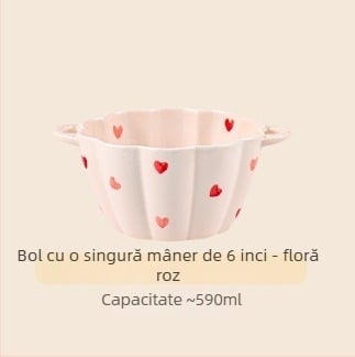 Set ceramic boluri și linguri, capacitate mare, bol cu două mâneri, formă neregulată, stil modern minimalist, potrivit pentru microunde