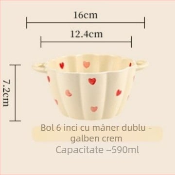 Set ceramic boluri și linguri, capacitate mare, bol cu două mâneri, formă neregulată, stil modern minimalist, potrivit pentru microunde