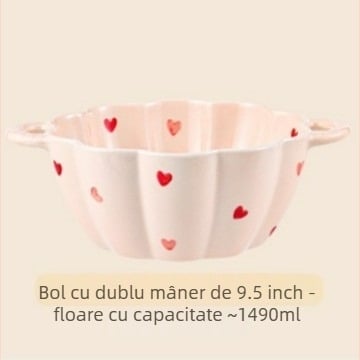 Set ceramic boluri și linguri, capacitate mare, bol cu două mâneri, formă neregulată, stil modern minimalist, potrivit pentru microunde